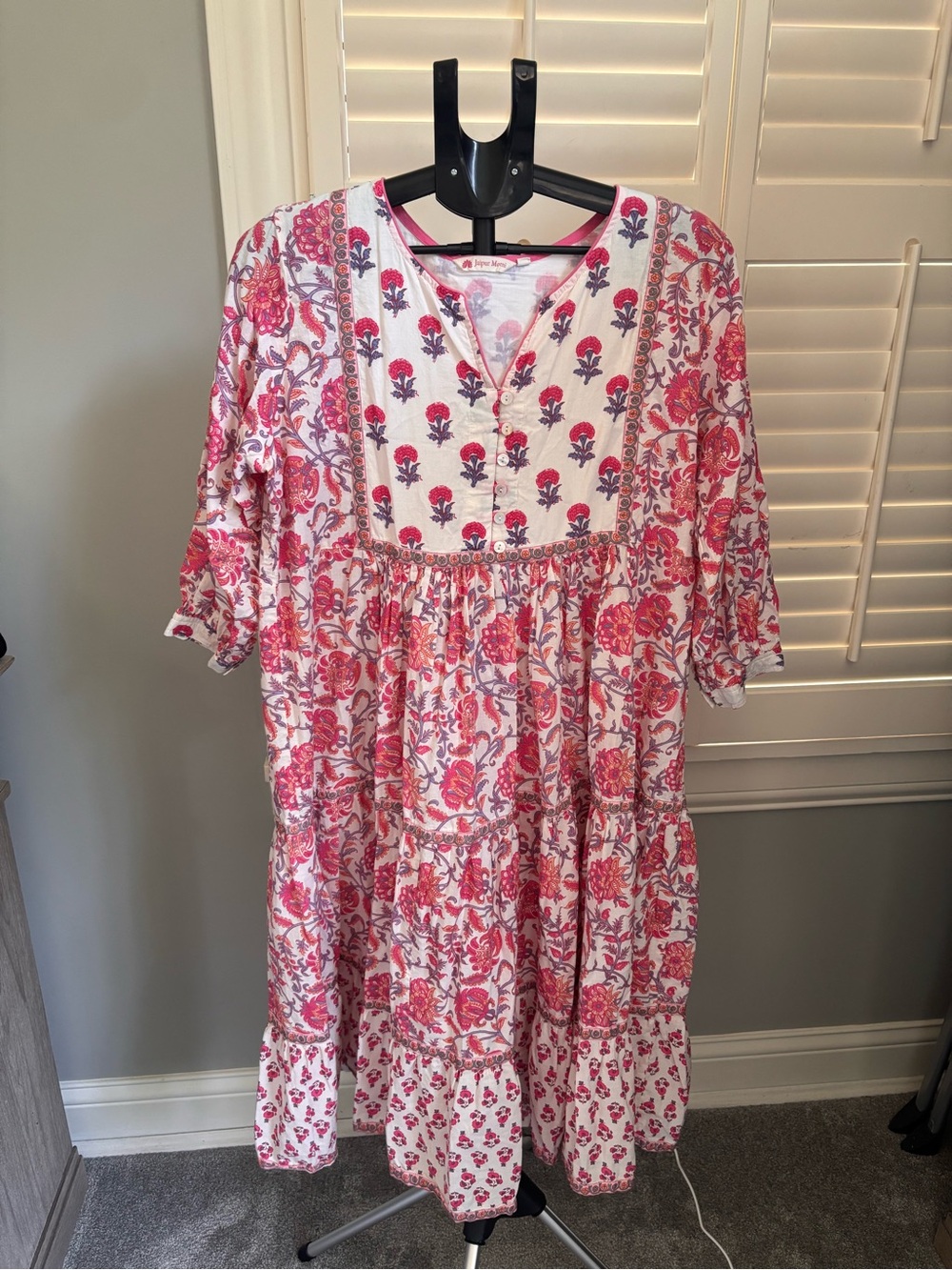 Jaipur Morni Pink and White Floral Tiered Midi Dress